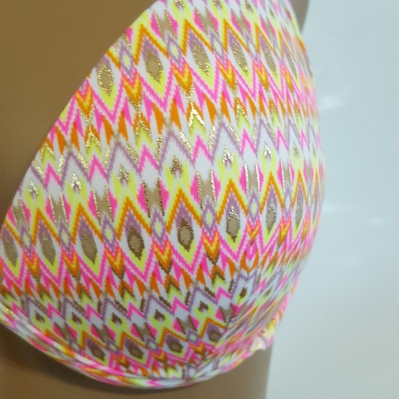 SHADE & SHORE Zigzag 36C Halter Swimsuit Bathing Swim Wear Multicolor Bikini Top - Picture 6 of 11